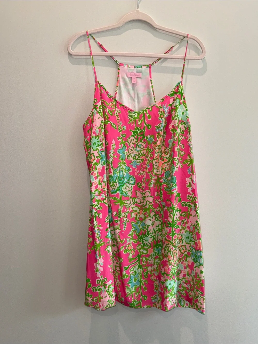 Lilly Pulitzer Silk Pink Floral Slip Dress with Green & Aqua Print - Picture 1 of 3
